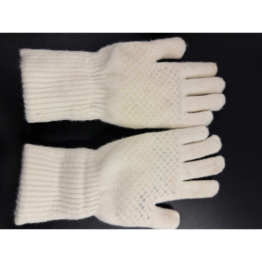 Cream Knit Grip Palm Gloves Ribbed Cuff Off White Winter Accessories
